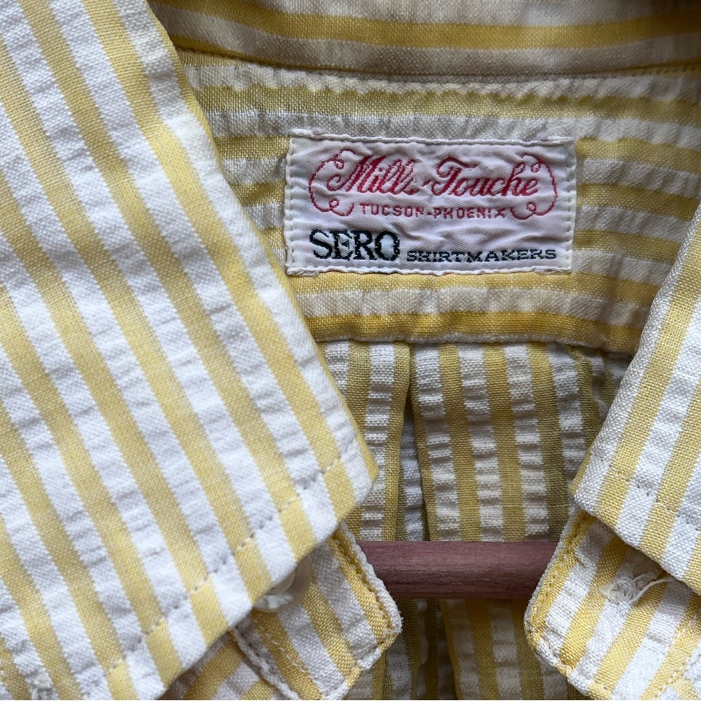 VINTAGE Mille Touche Yellow Seersucker Short Sleeve Shirt - Picture 3 of 3